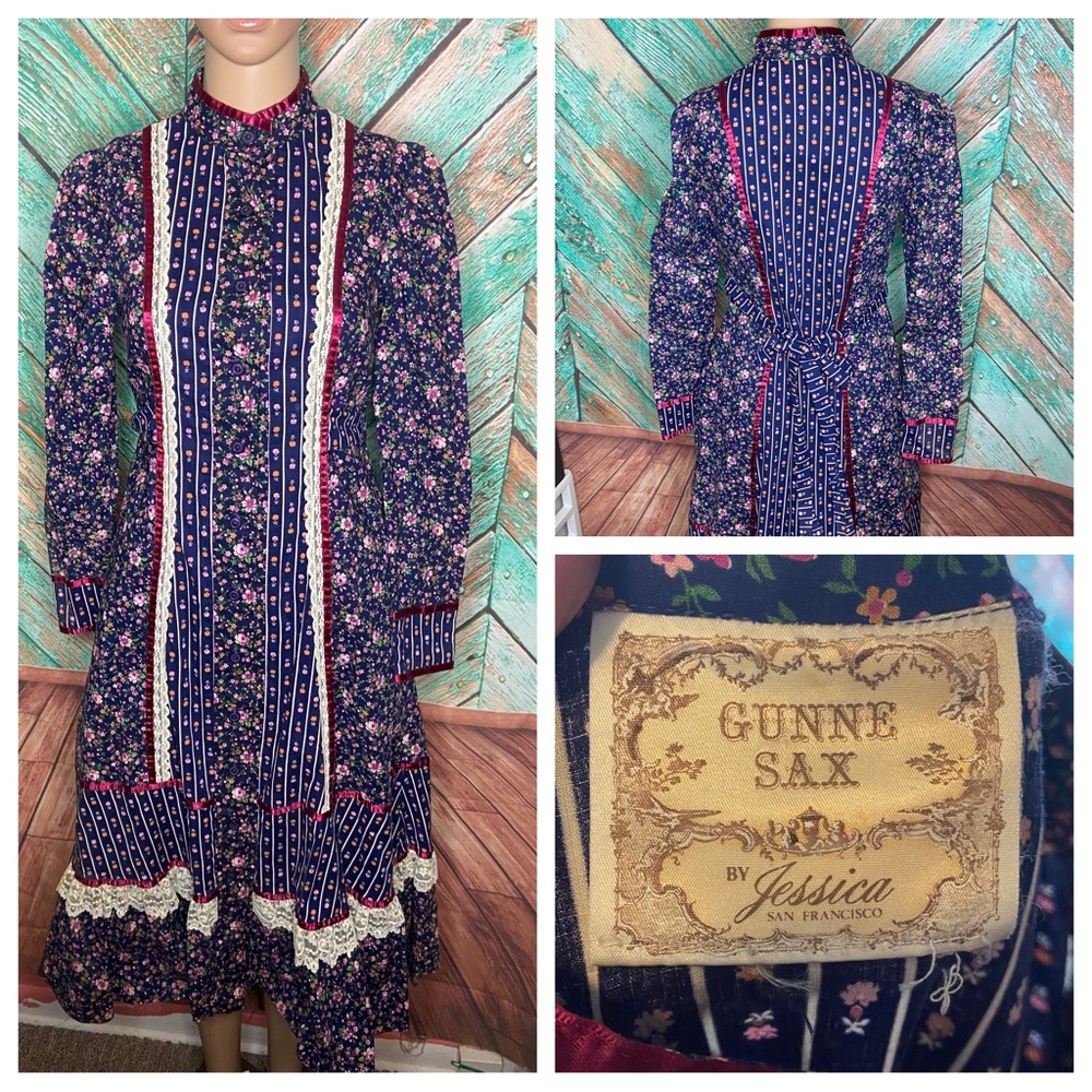 Rare Vintage Gunne Sax By Jessica Cottagecore Boho 70’s Floral Prairie Dress